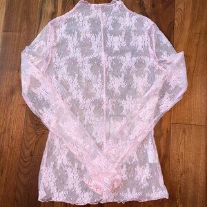 Sheer Pink Lace Long Sleeve Top